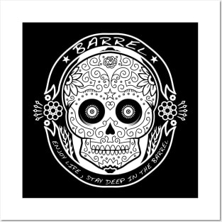 Calaca Surfing Skull T-Shirt White Posters and Art